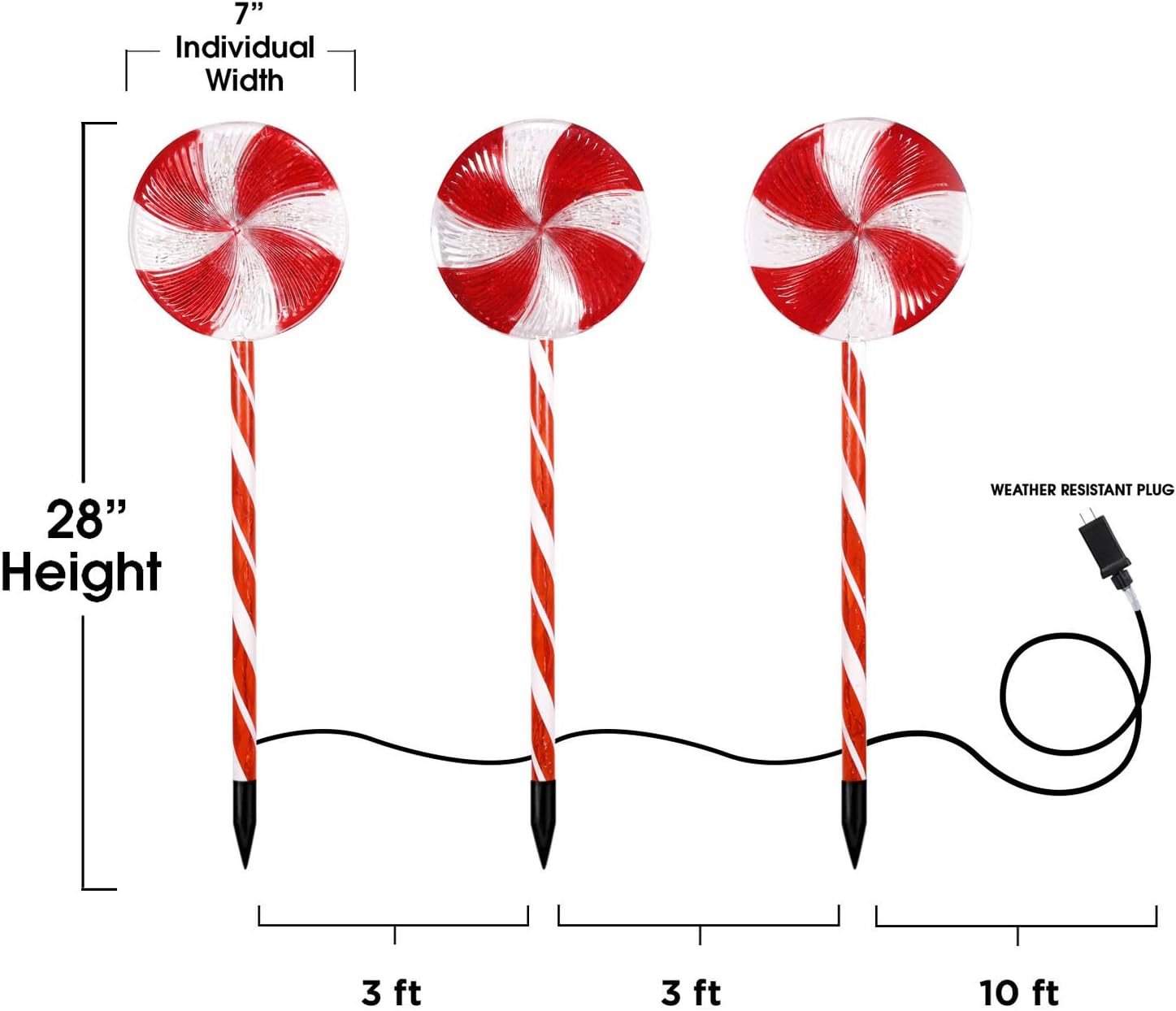 Up To 40% OFF Alpine Corporation COR114T-3 Candy Cane Pathway LED, Decorative Winter Christmas Lights for Front Yard, Red and White, Set of 3 Holiday décor
