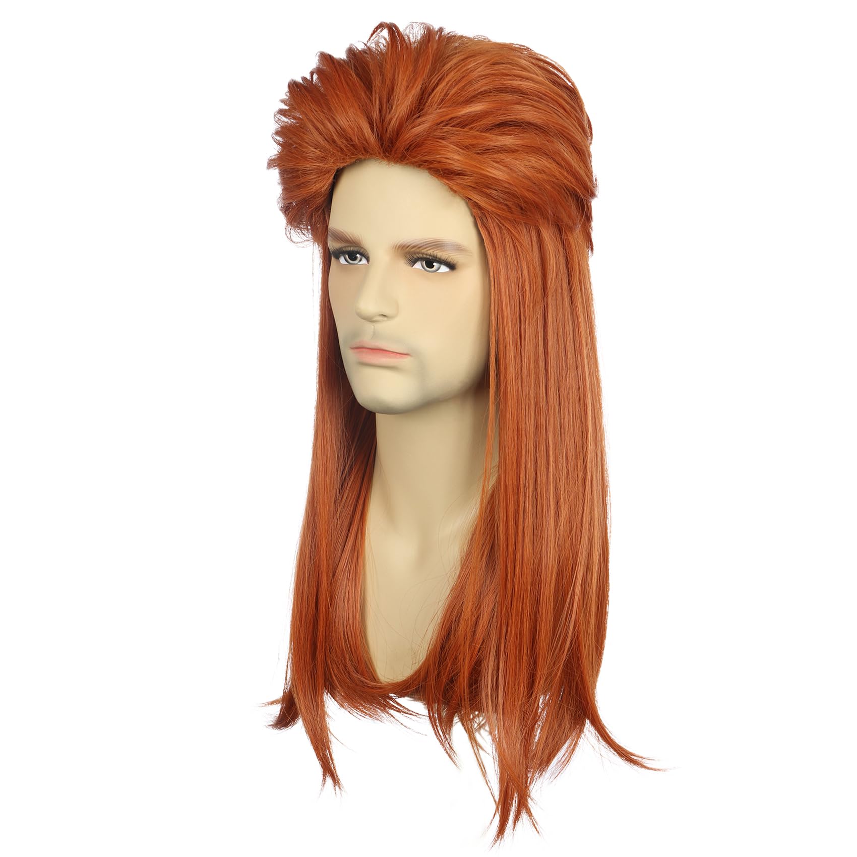 karlery Men Women Long Straight Orange Wig 70s 80s Mullet Punk Rocker Wig Cosplay Halloween Party Wig - Image 3