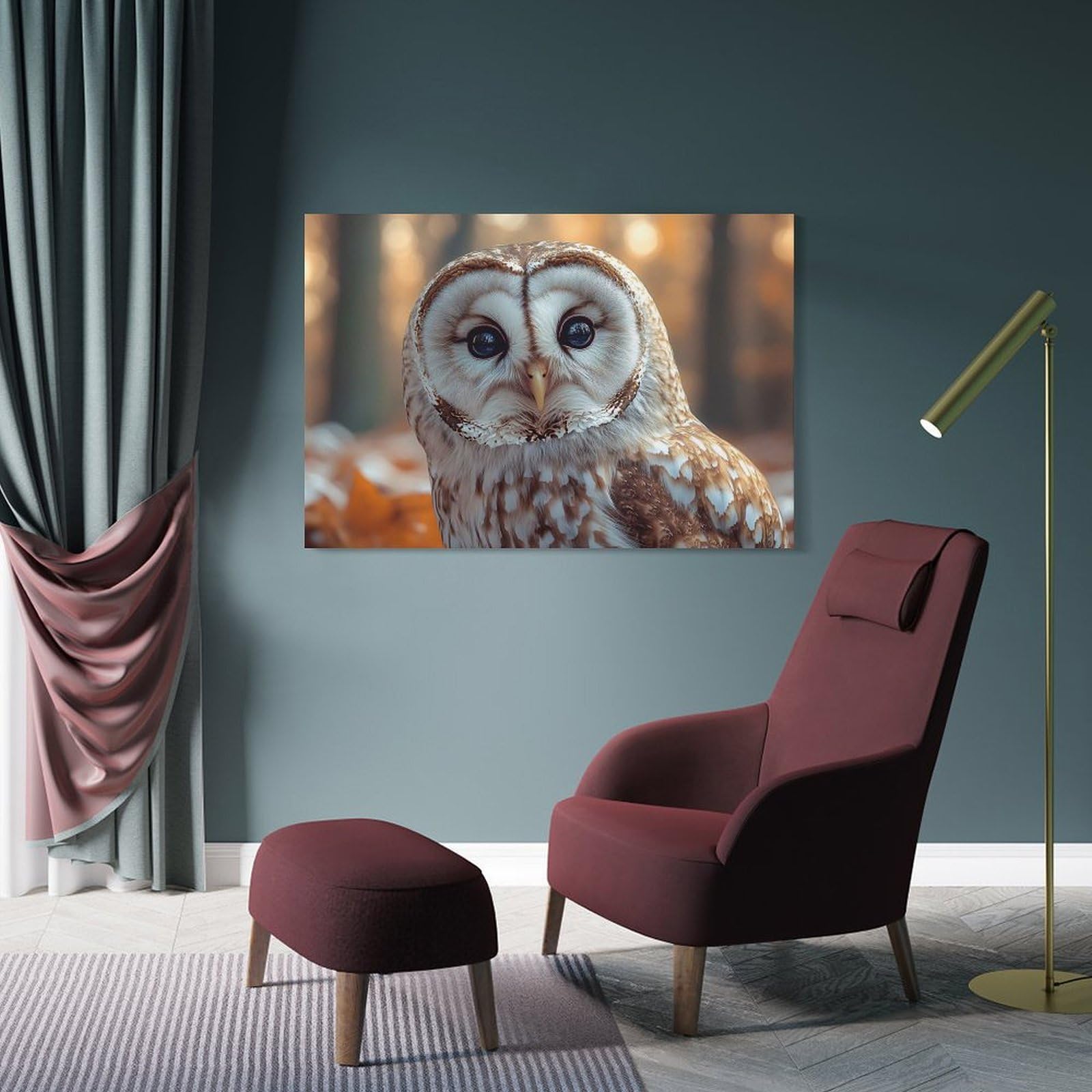 Junmoney Frame-Style-11 Canvas Wall Art Close-Up Of A Tawny Owl, 24X36inch(60X90cm), For Lounge, Study, Hallway Or Flat Walls, Canvas Wall Art That Fits Changing Layouts