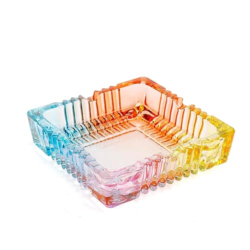 MAGCOLOR Colorful Crystal Glass Square decorative bowl for kitchen and indoor for Decoration. Centerpiece Bowl for Table-6 inch Diameter.