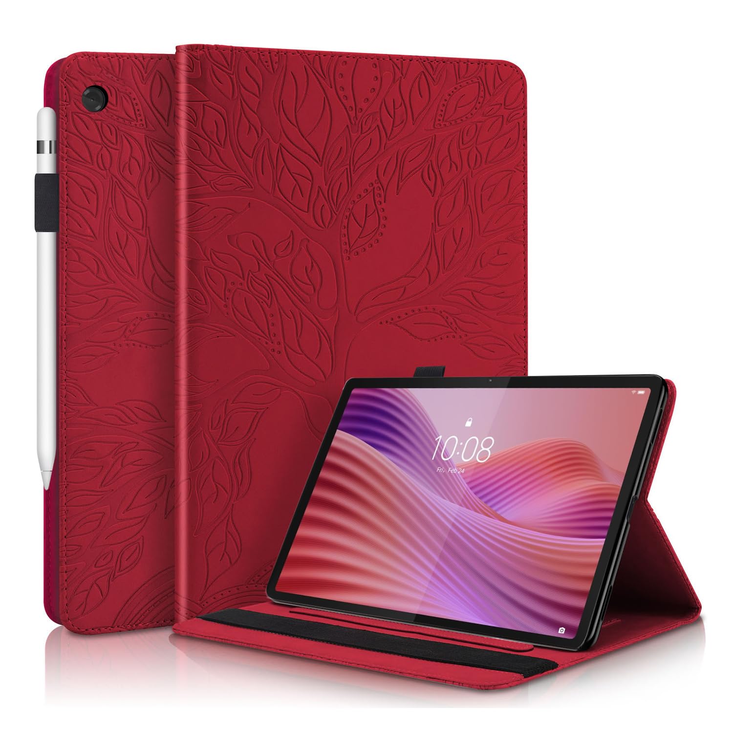Succtopy Hülle für Lenovo Tab 2025 10.1 Zoll (TB-311FU/TB-311XU) Folio Flip PU Leder Schutzhülle Tablet Hülle mit Stifthalter und Standfunktion für Lenovo Tab 2025 10.1 Zoll Rot