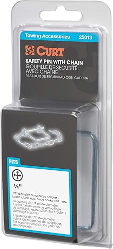 Miniatura 5 de CURT 25013 Pasador de acoplador de remolque con cadena de 12 pulgadas, diámetro de 14 pulgadas x 2-34 pulgadas de largo, zinc transparente