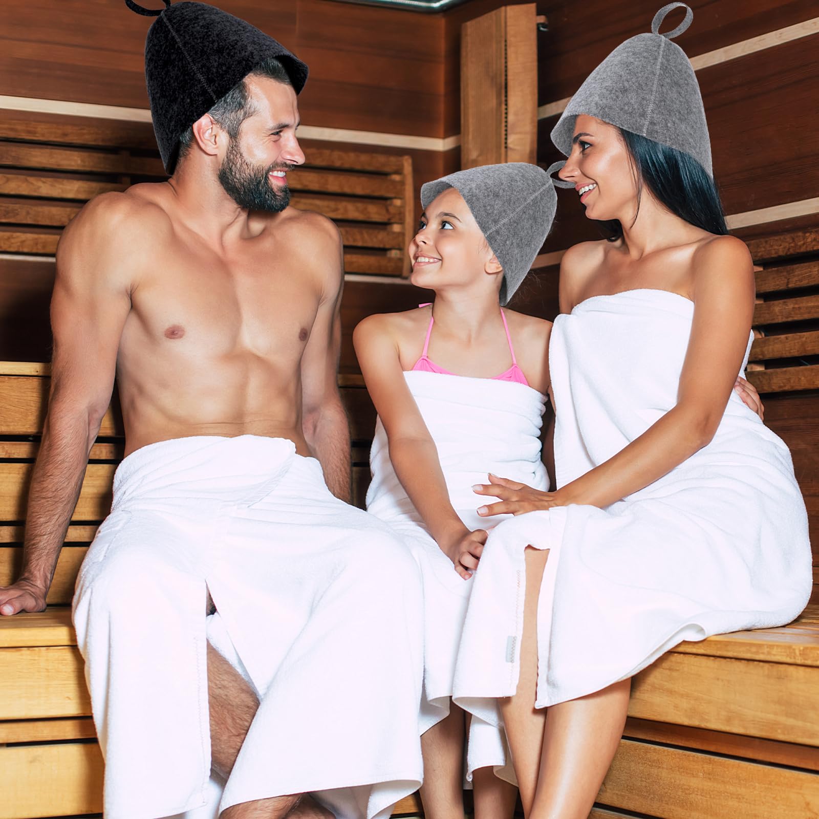 Lot de 2 bonnets de sauna en feutre de laine absorbant - Protection de la tête taille universelle gris noir
