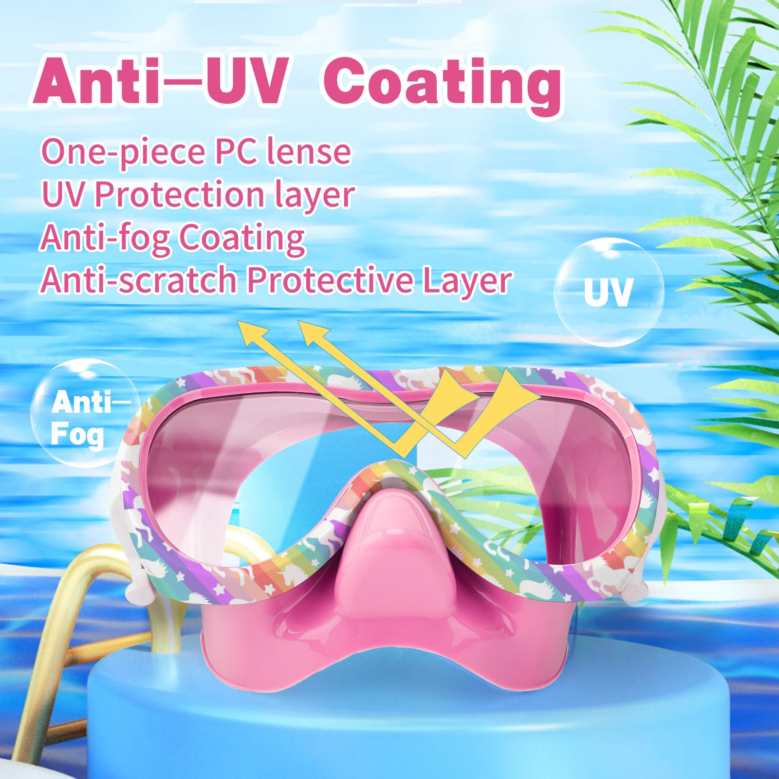 Schwimmbrille für Kinder, wasserdichte Taucherbrille mit Nasenschutz und elastischem Stoffband, UV-Schutz, Schwimmbrille für Kinder, Jungen und Mädchen