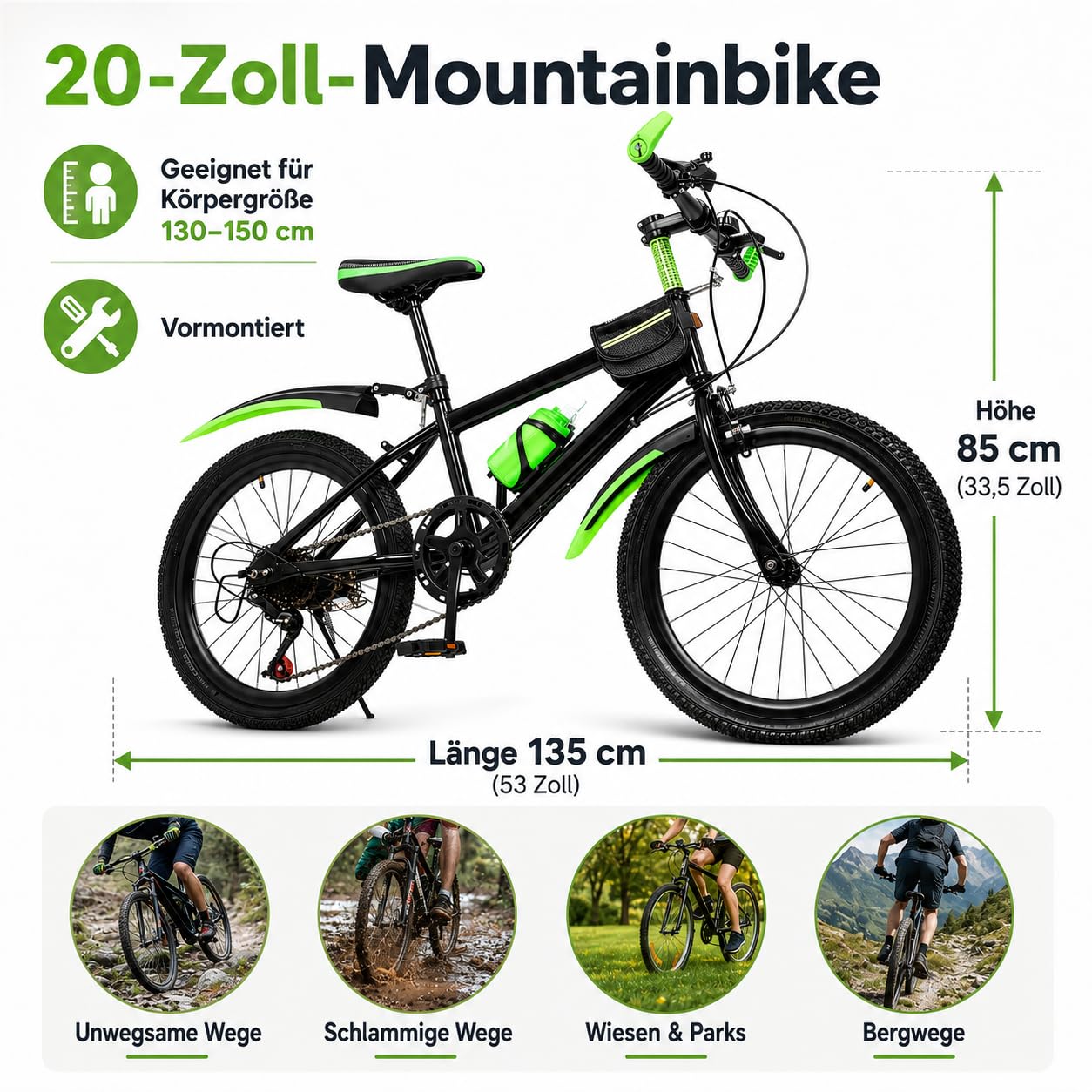 Oxylonty Mountainbike Kinderfahrrad 20 Zoll,für Kinder ab 6-13 Jahren