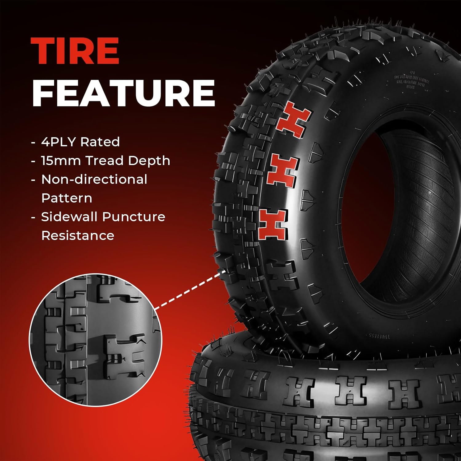 Set of 4 ATV UTV Tires 21x7-10 Front & 20x10-9 Rear All-Terrain Trail Tires 21x7x10 & 20x10x9 4PR Tubeless Non-Directional Tread