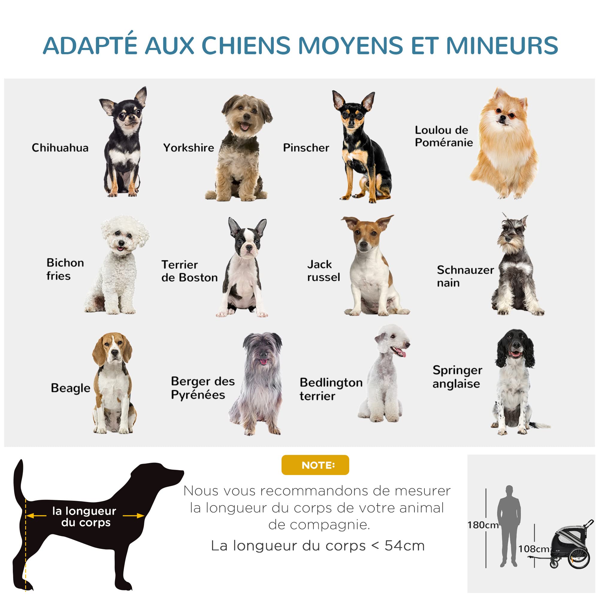 PawHut Remorque à vélo pour Chien Convertible Jogger 2 en 1 pour Animaux avec Drapeau réflecteurs