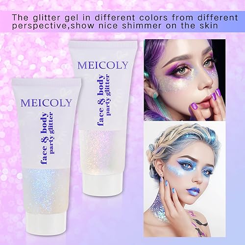 Miniatura 8 de MEICOLY Fino Gel de Purpurina para Cara y Cuerpo, Gel de Purpurina que Cambia de Color para Cuerpo, Cara, Cabello, Labios, Ojos, Maquillaje de