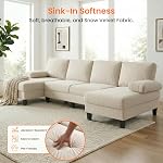 111" Sofa sectionnel en forme de glace en velours U, 4 Sofa de la mer, Beige