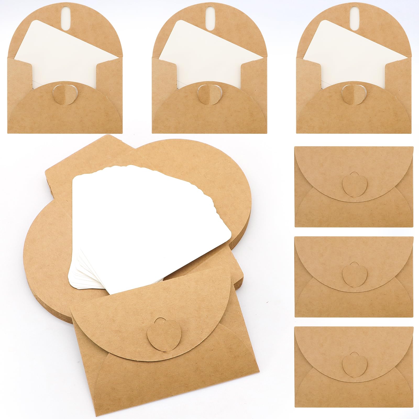 Wulitaotao 25PCS Gift Card Envelopes, Mini Gift Card Holder with Blank Cards, 4" x 2.75" Brown Kraft Paper Envelopes Sleeve for Gift Cards, Wedding