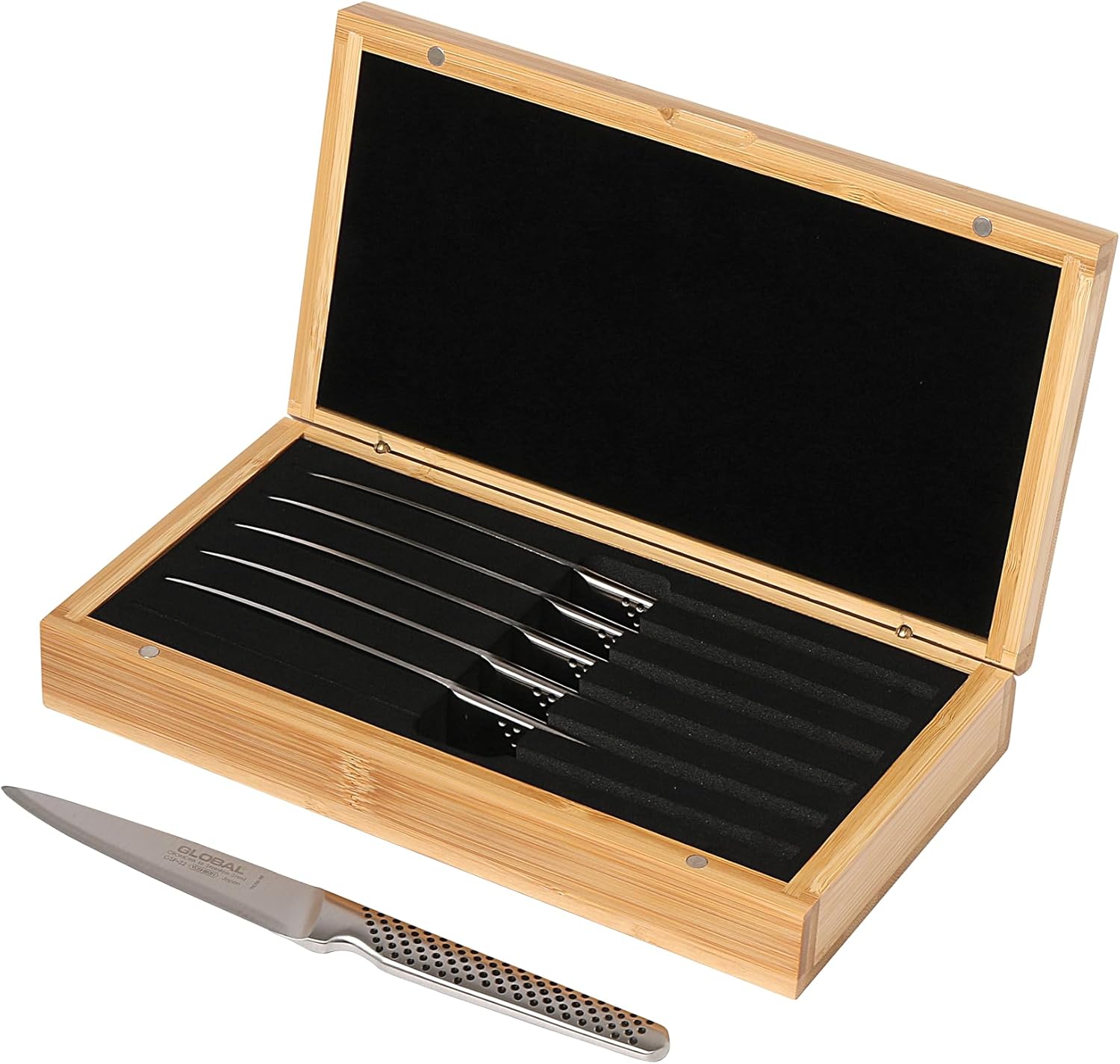 Steak Knife Box 6-Piece Set - Bamboo, 4.5 inch Steak Knife (6), Lightweight Japanese Stainless Steel, Razor-Sharp Edge, Made in Japan, GSF-6022/SBXB