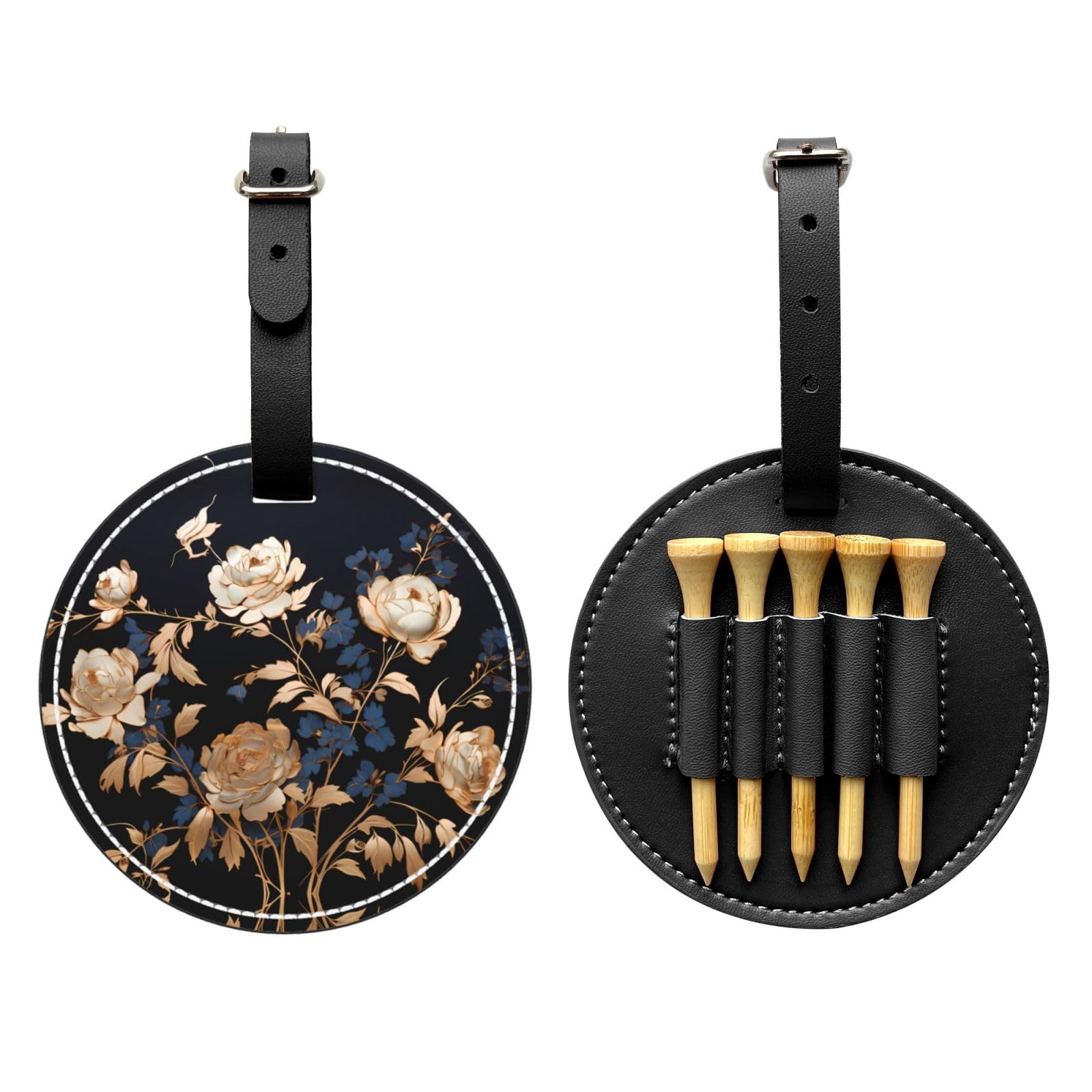Gold Plated Roses Black Printed Golf tee Storage Bag - Portable Design, Easy to Organize tee