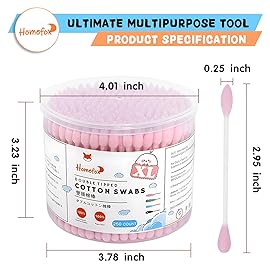 HOMEFOX XL Pink Thick Cotton Swabs Pointed Precision - 250 Count Extra Large - Pointy Organic Cotton Buds Double Side Tightly Wrapped Cotton Tips Paper Stick Cruelty-Free, XL Pointy & Round Pink
