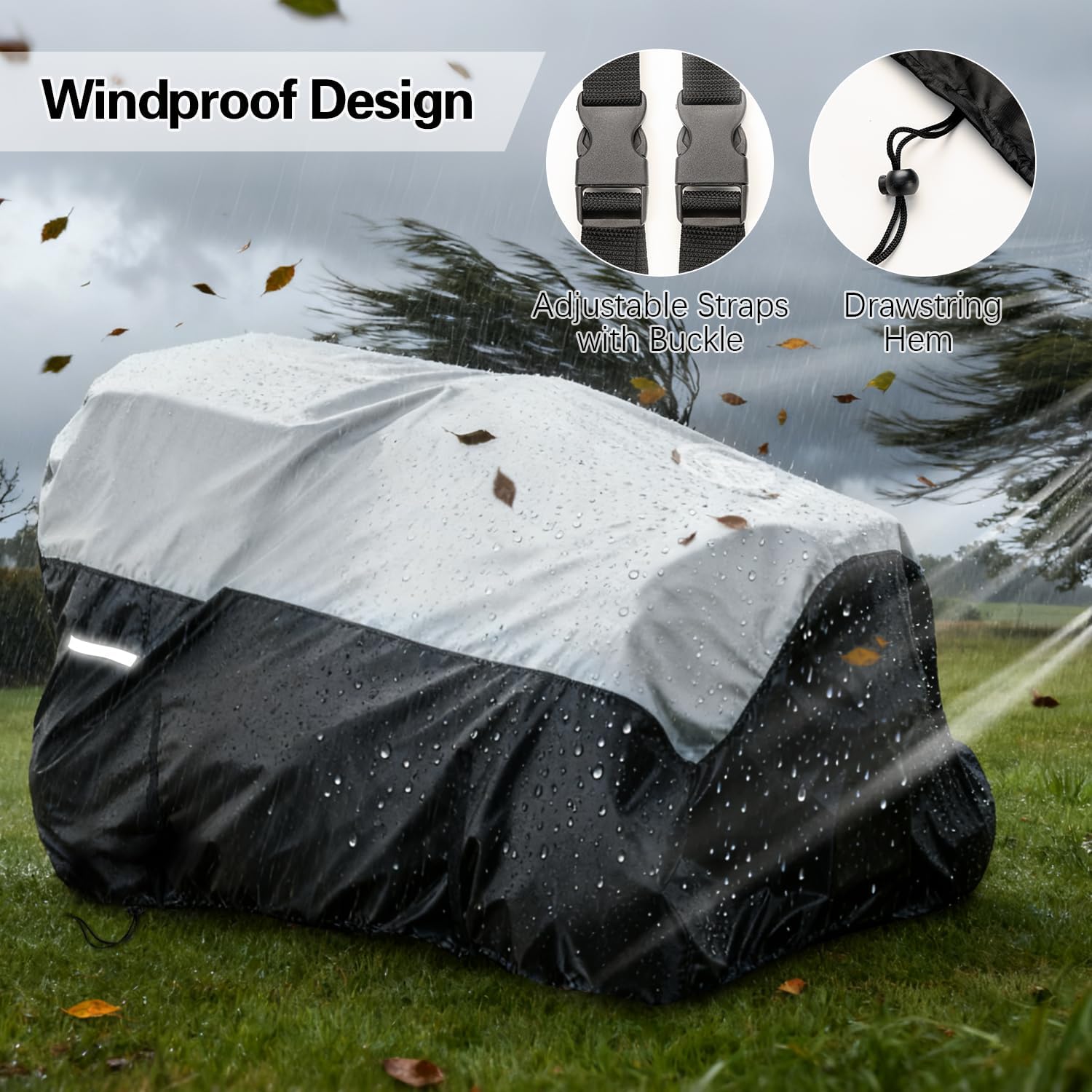 600D Heavy Duty Zero Turn Mower Cover, Waterproof Lawn Mower Cover with PU Coating & Air Vents, Reflective Strips, Storage Bag for Outdoor, 79" L x 46" W x 55" H, Black & Gray
