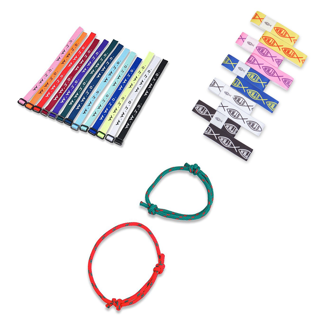 W.W.J.D. Bracelet Assortment (46 pc) Woven + Elastic Fabric Bracelet