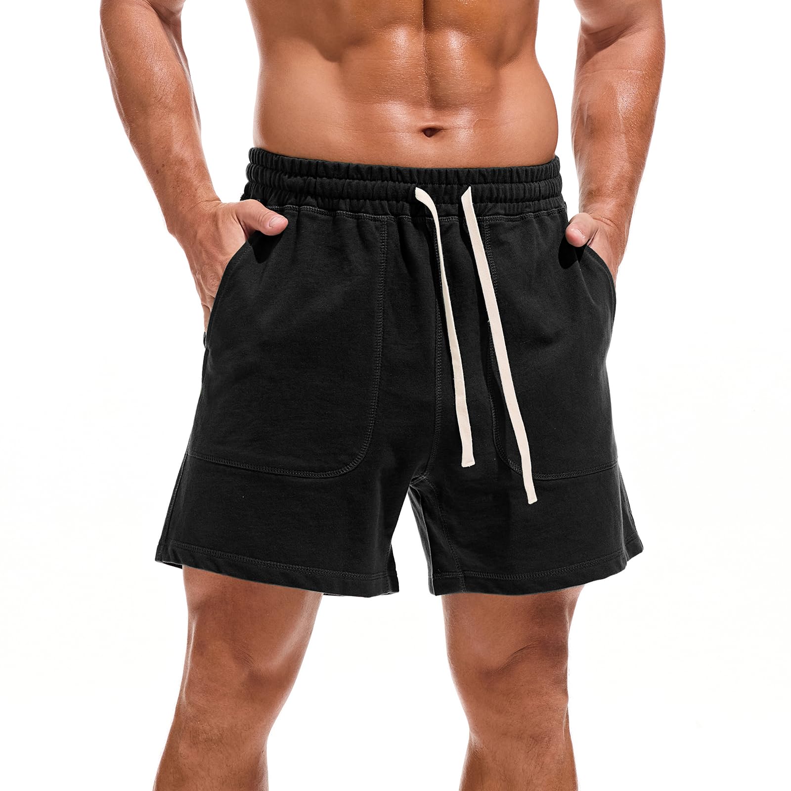 AMY COULEE Mens Casual Sweat Shorts 5 inch Loose Fit Cotton Workout Shorts with Pockets