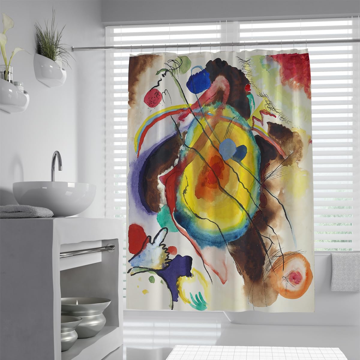 Abstrakter Expressionismus Duschvorhang Ölgemälde Kunst Duschvorhang Cartoon Aquarell Porträtdesign Badevorhänge mit Haken Wasserdichter Stoff 200 x 220 cm