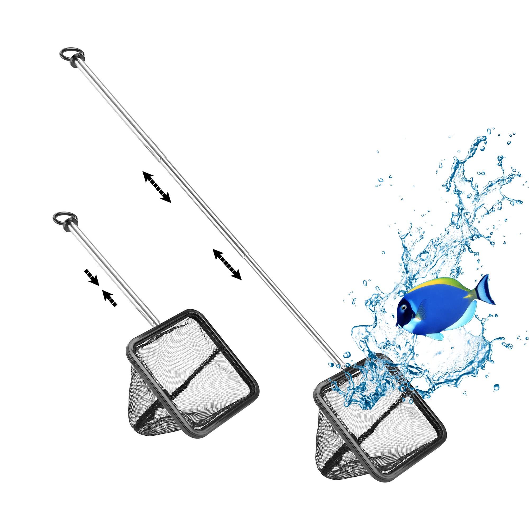 Filhome Aquarium Fish Net with Extendable Stainless Steel Long Handle, Fine Mesh Fish Net for Fish Tank Betta Fish Net
