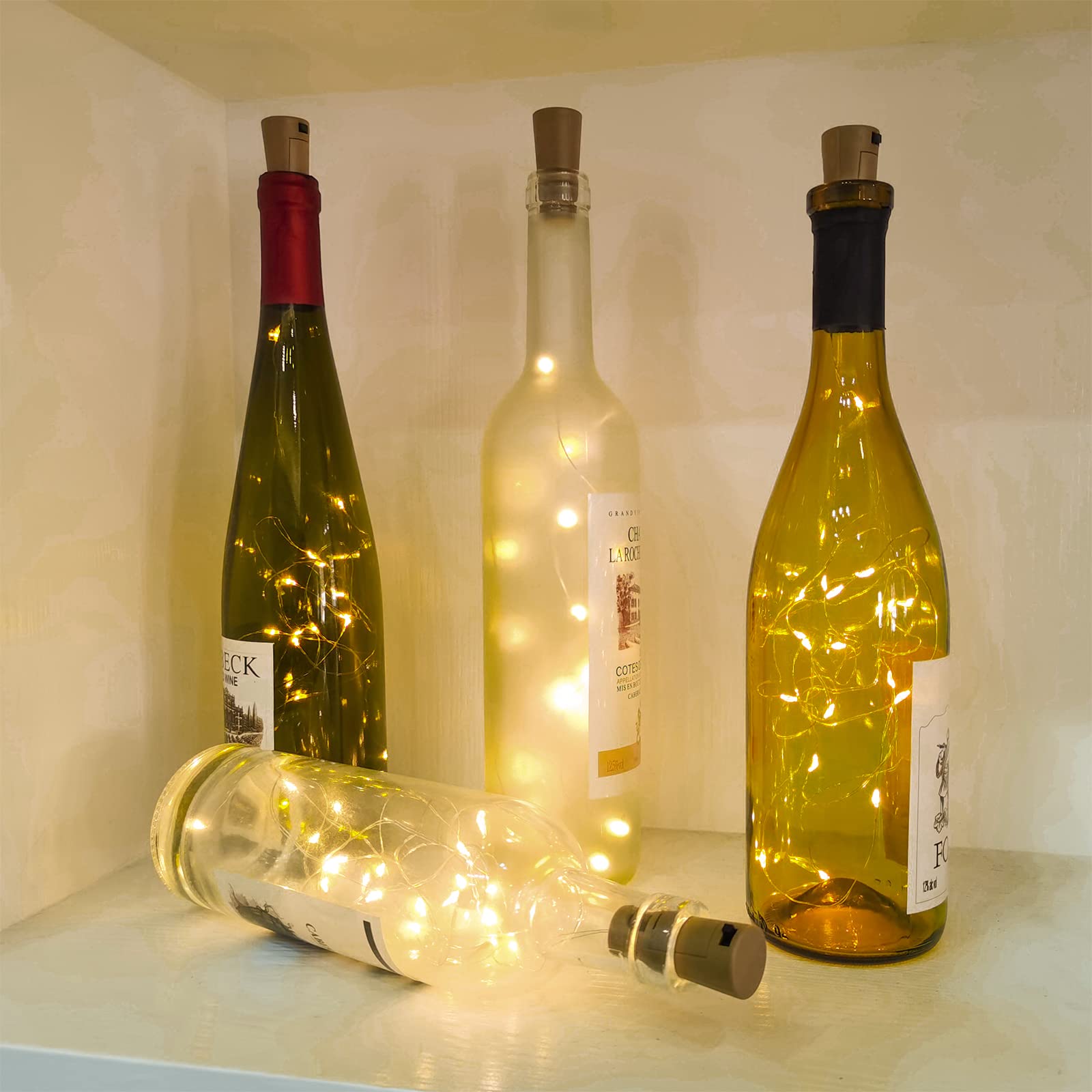 Etinga Confezione da 30 mini luci a forma di bottiglia di vino con sughero, 20 LED, 1,8 m, per barattoli fai da te, Halloween, Natale, decorazioni per feste, matrimoni (confezione da 30, bianco caldo)