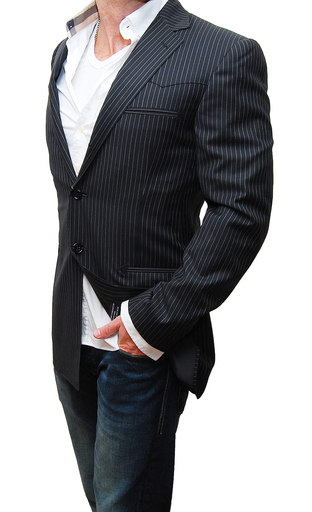 Polo Black Label Mens Western Blazer Sport Coat Pinstripe Wool Italy 40R $1495