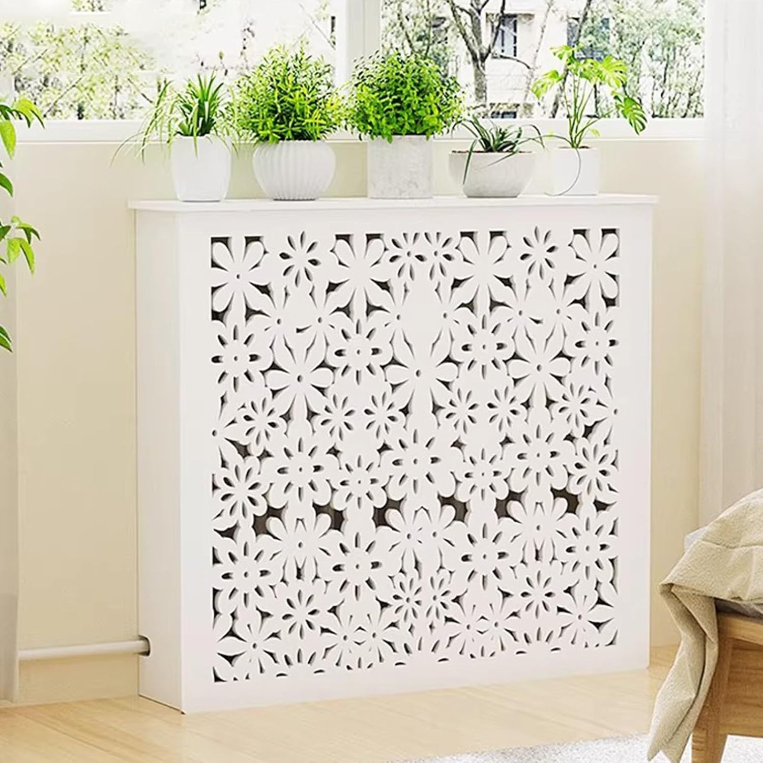 Radiator Covers for Home,Hollow Out Design Radiator Shelf, Easy Assembly White Decorative Heating Cabinet,for Office Hallway Living Room(31x27x8in/80x70x20cm)