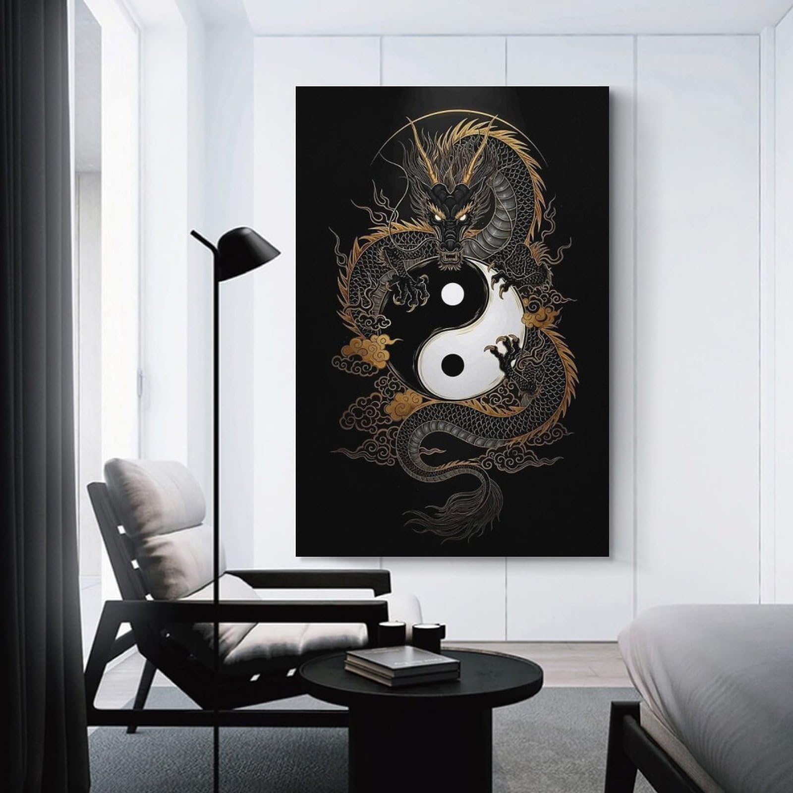 Junmoney Canvas Wall Art Dragon And Yin Yang Symbol Art, 20x30inch(50x75cm), for Lounge Decor, Bedroom Walls Or Flats, A Home Accent with Warm Character