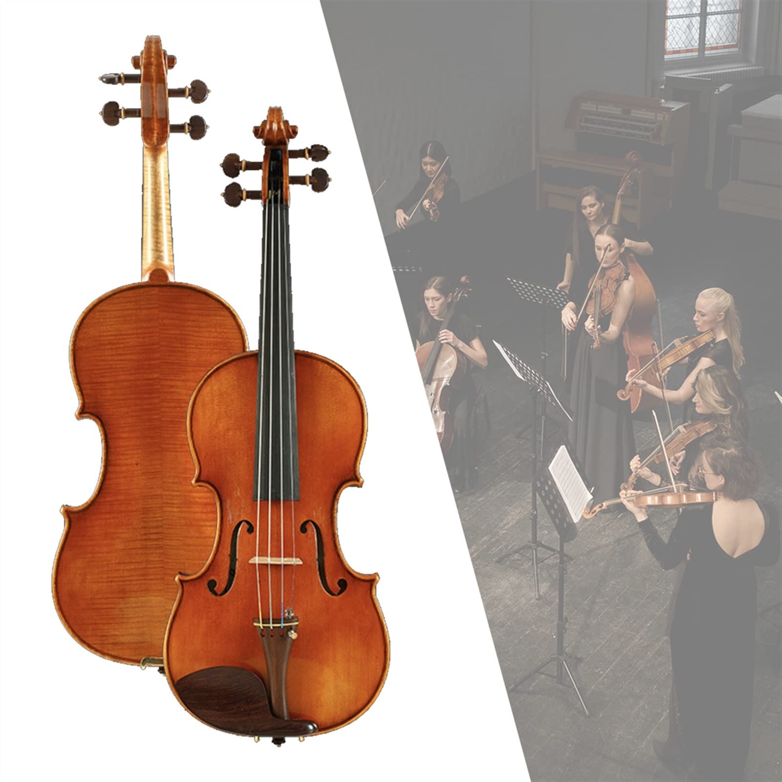 Erwachsene violine Handgefertigte Geige Aus Europäischer Fichte, Zweiteilig, Geflammter Ahorn, Fiddle-Saiteninstrumenten-Set professionelles Violine (Color : 1/2)