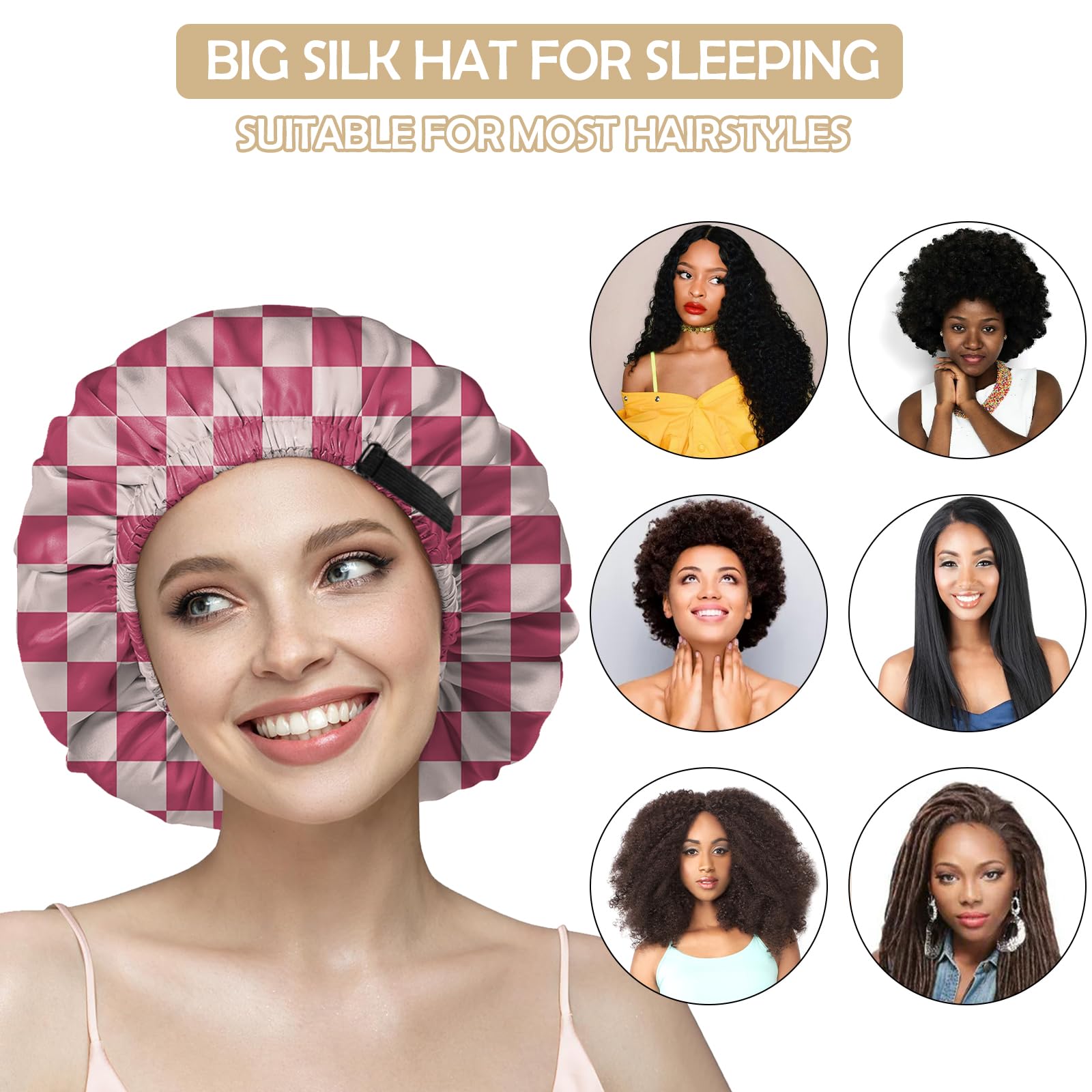 BHAHB Satin Hair Bonnet Silk Bonnet for Sleeping Double Layer Elastic Adjustable Caps Reusable Cute Aesthetic for Women Girls-Skull