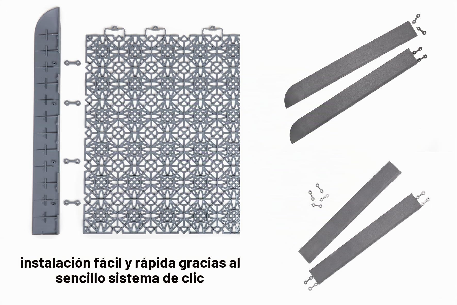 Andiamo 202403 - Set de baldosas de plástico para suelo, 38 x 38 cm, 7 unidades, 1 m², color gris