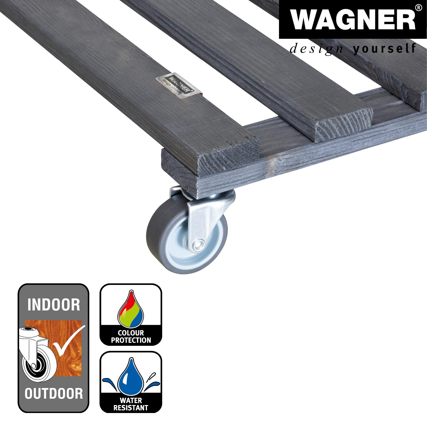 Wagner Support à roulettes pour Pot de Fleur PALETTI 38 x 38 x 9,5 cm I intérieur + extérieur I Roule Pot en Bois Massif certifié FSC®, Anthracite I Capacité de Charge 120 kg I Made in EU - 20041201