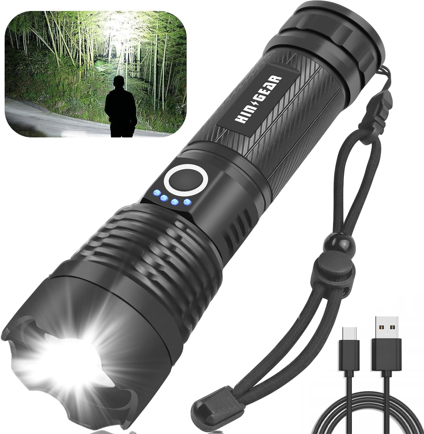 Flashlights High Lumens, High Powered Super Bright Tactical Flashlight, Rechargeable, 5 Modes Zoomable Waterproof Flash Lights for Emergency, Outdoor, Home, Camping, Hiking