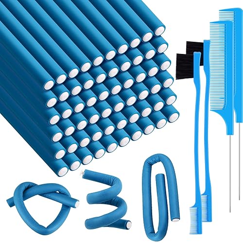 64 varillas flexibles para rizar el cabello, rodillo de espuma flexible con cepillo de borde de pelo y peine para mujeres y niñas, cabello corto,