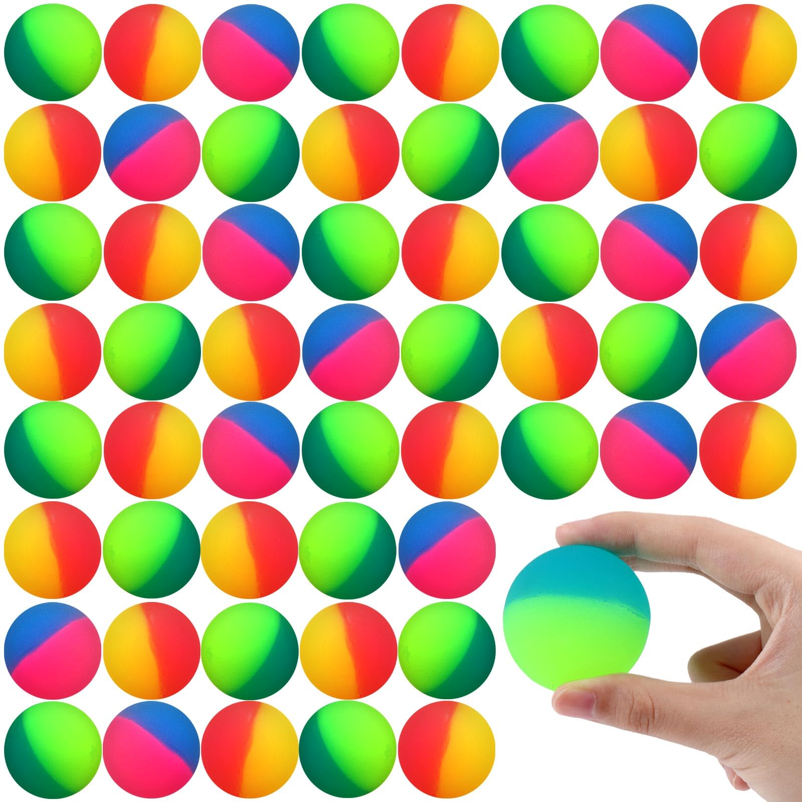 Jenaai 50 Pcs 45 mm/1.77 Inch Bouncy Balls for Kids, Large Rubber High Bouncing Balls in Bright Assorted Multi Colors Bulk for Birthday Party Favors