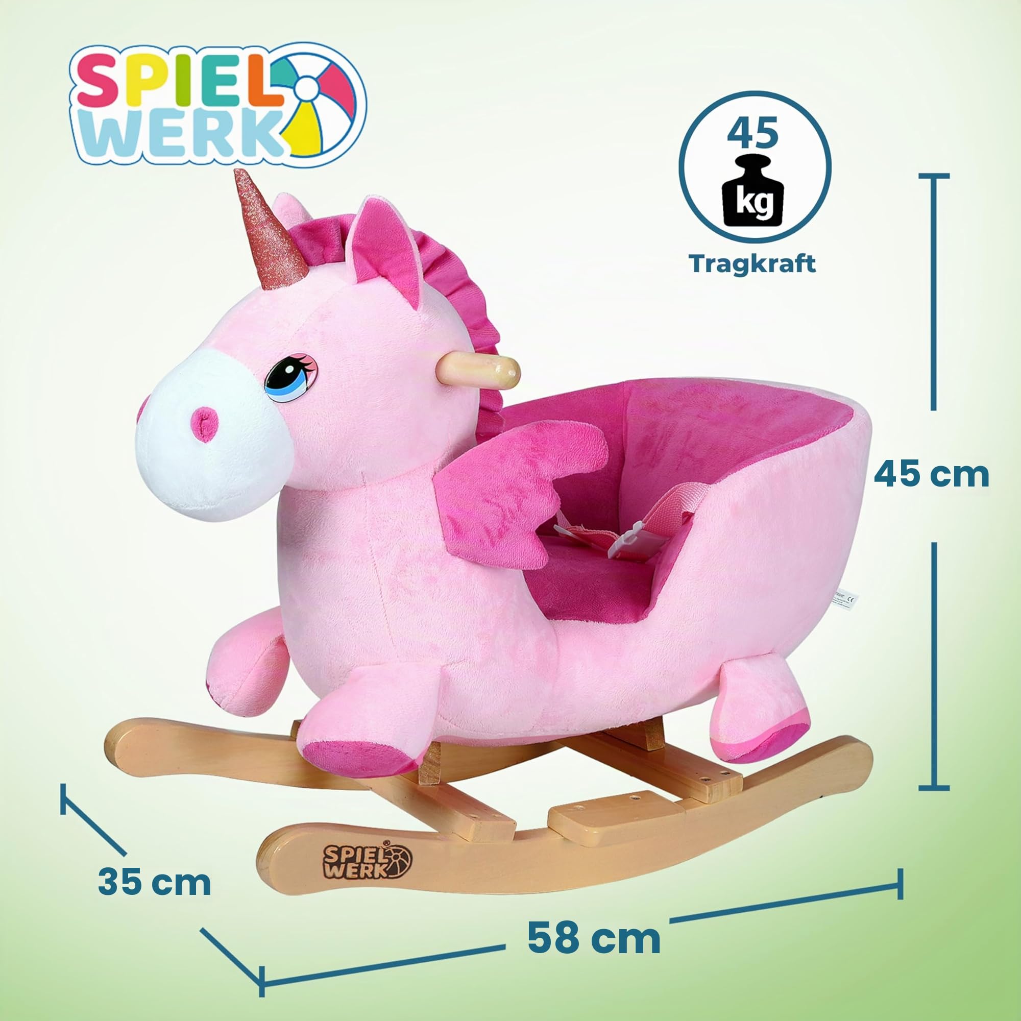 Deuba Spielwerk® Schaukeltier Einhorn inkl. Sound Effekt Sicherheitsgurt Plüsch Schaukel Wippe Kinder Baby Spielzeug Balancetraining besonders weich Schaukelpferd