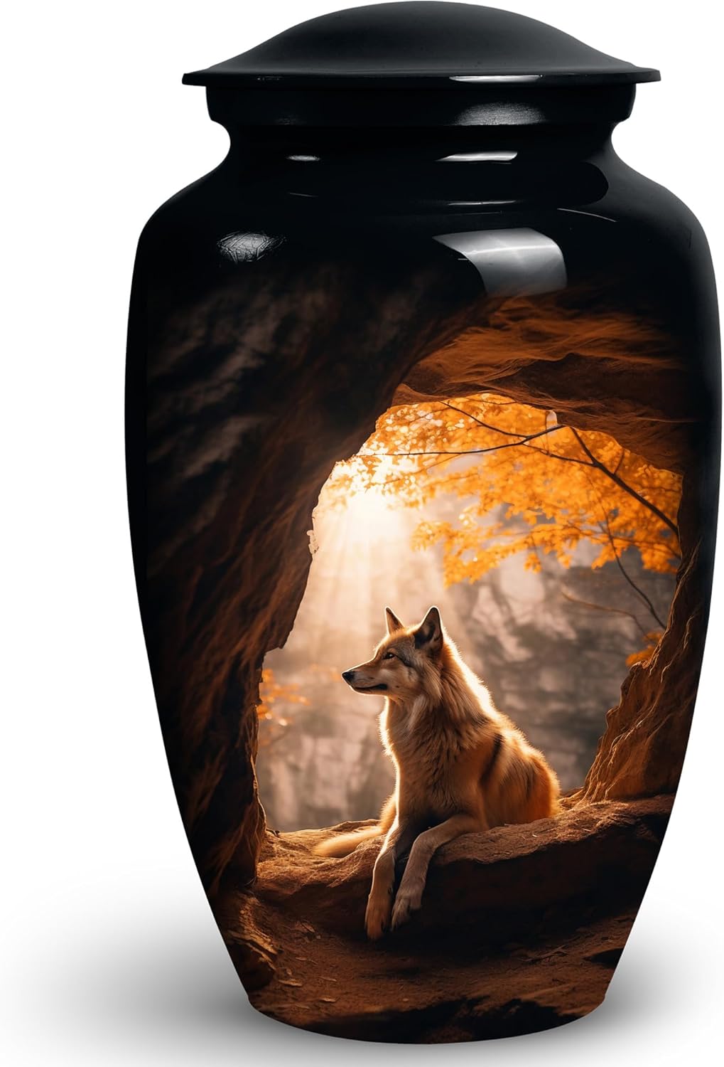 Wolf Cremation Urn for Adult Men & Women -Funeral Decotative Urns -Memorial for Human Remains Mom & Dad -Urn for Human Ashes for Adult Male & Female, Black, PAR-CUST-URN025