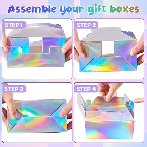 Miniatura 3 de 50 cajas de regalo holográficas de 6.5 x 3.5 x 3.5 pulgadas, cajas de regalo para fiestas, cajas de regalo de arcoíris plateadas, cajas de regalo de