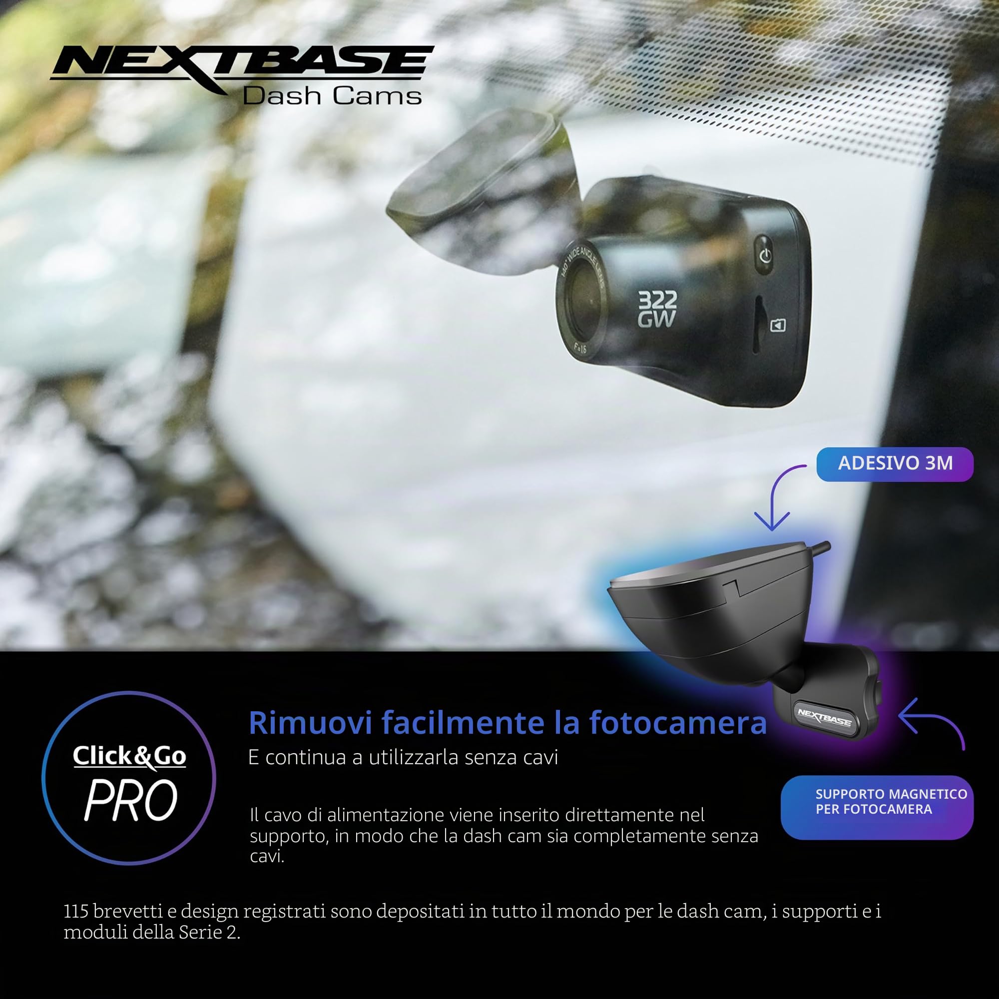 Nextbase® 322GW Dash cam Auto | Modalità di Parcheggio 24/7 | Dashcam Auto 1K 1080p 60fps | Schermo Tattile da 2,5" Telecamera | Camera con Angolo di Visione di 140° | MicroSD da 64 GB Inclusa