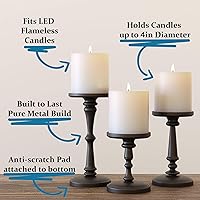 Vista 2 de Matte Black Candle Holders Set of 3 - Metal Candle Holders for Pillar Candles & LED Flameless Candles - 6, 8 & 10 Inch Tall - Decorative for Table