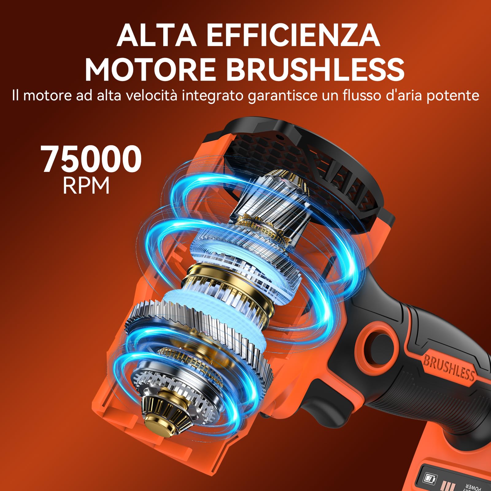 Soffiatore a Batteria, Mini Soffiatore Foglie Elettrico, con Batteria da 5200 mAh e Caricabatteria, Velocità Aria Max 200 km/h, Regolazione Variabile Della Velocità