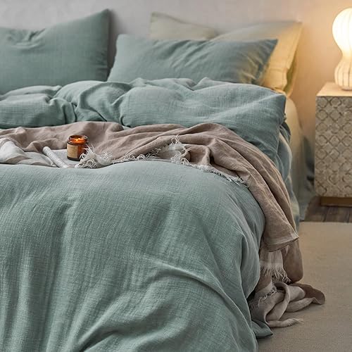 Miniatura 10 de EAVD - Ropa de cama con funda de edredón de estilo modernobohemio, 100% algodón lavado, tamaño king, reversible, beige liso, con 2 fundas de