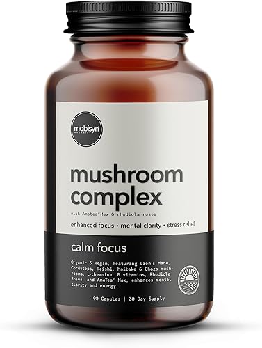 Suplemento orgánico de hongos con mezcla cognitiva de hongos nootrópicos - Melena de león, Cordyceps, Reishi, Chaga, Maitake + Amatea Max,