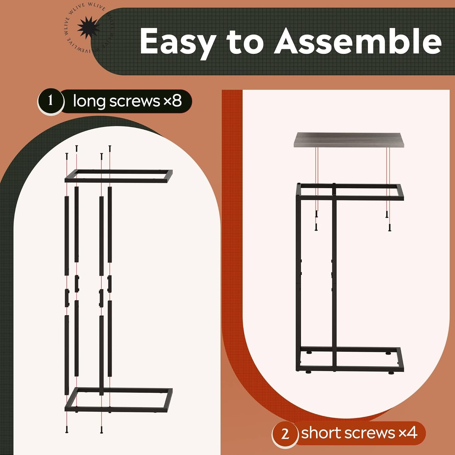 WLIVE Small Side Table, C Shaped End Table for Couch, Sofa and Bed, Tv Tray Table That Slides Under for Living Room, Bedroom, Bedside, Gray and Black