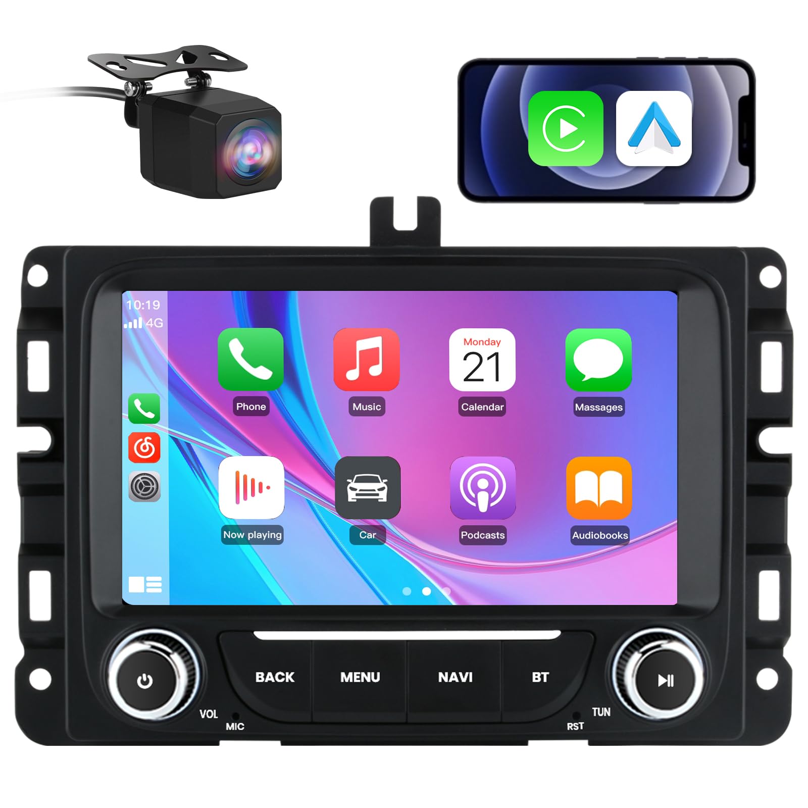 Junsun 5G WiFi Car Radio Stereo for Dodge RAM 2013-2019 1500/2500/3500,7 inch Touch Screen Head Unit with Carplay/Android Auto SWC GPS WiFi Bluetooth