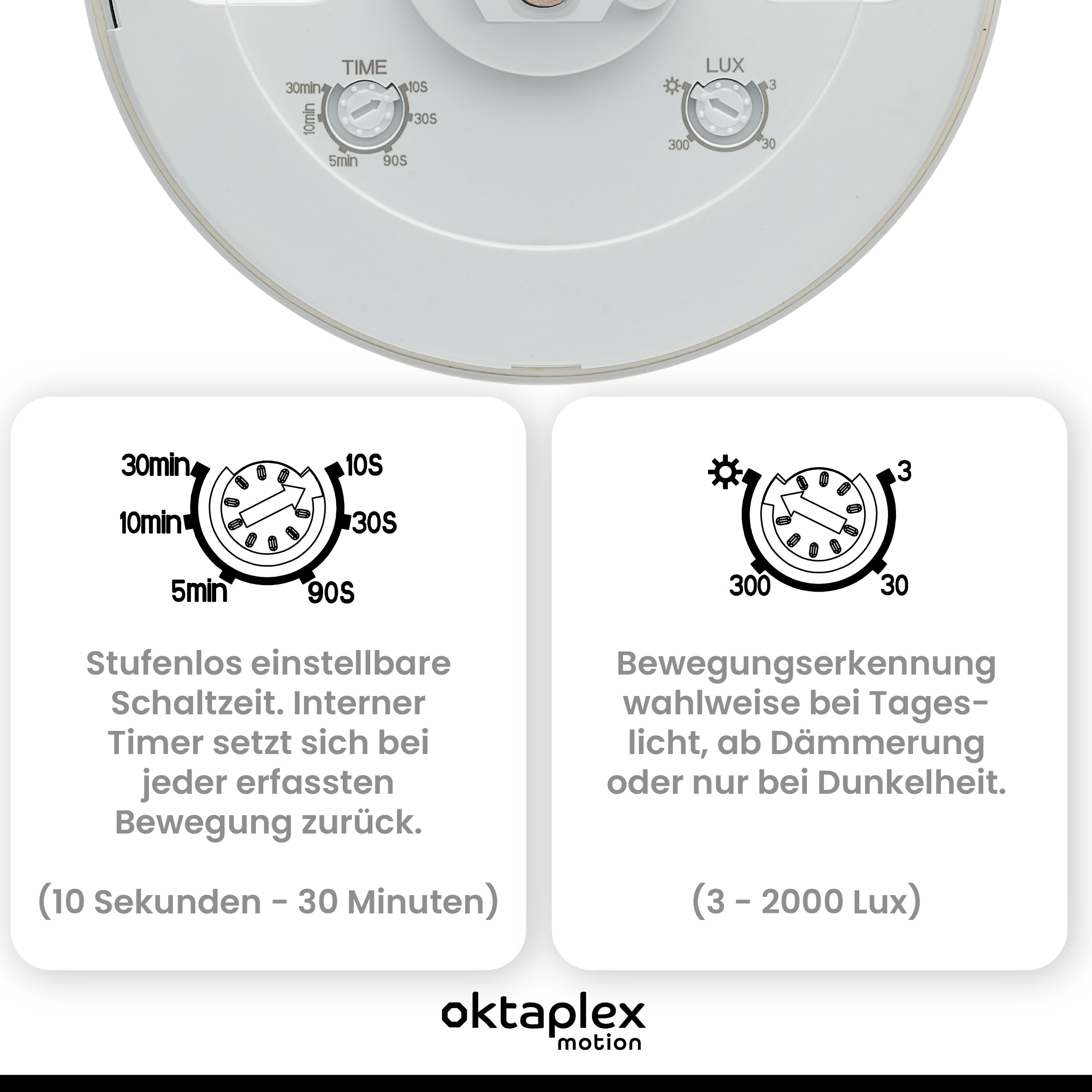 Oktaplex Set de 2 detectores de Presencia Pia para Exterior e Interior Detector de Movimiento por Infrarrojos 360° IP65 230V Interruptor de Presencia de Montaje en Superficie Blanco