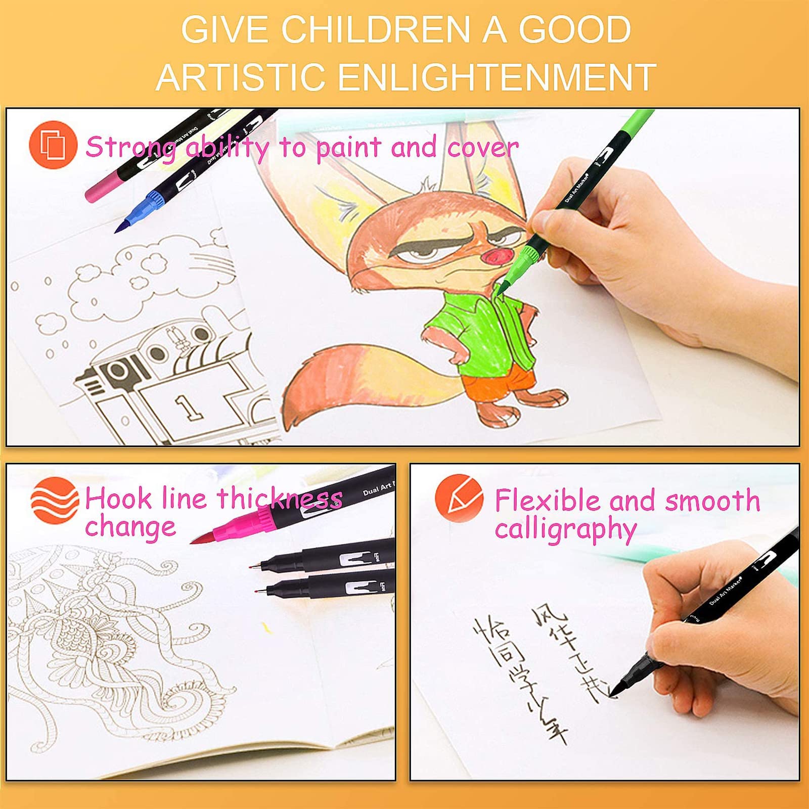 Laconile Feutres Coloriage Enfants Adulte à Double Pointe Fine et Pinceau, 120 Stylos Feutre Aquarelle pour Calligraphie, Dessin, Croquis, Livre de Coloriage