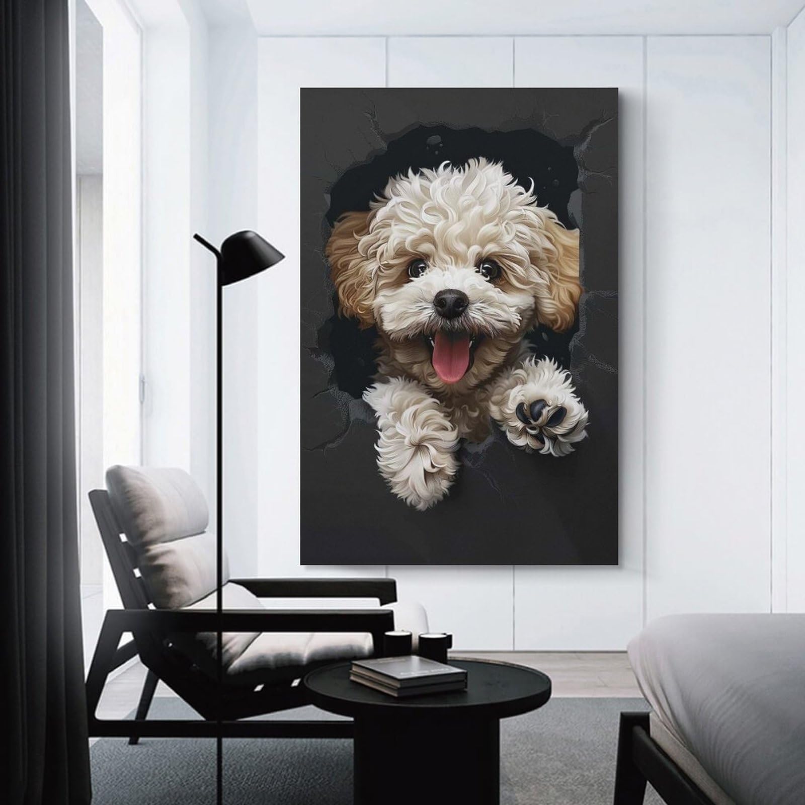 Junmoney Poodle(2) Canvas Wall Decor 24x36inch(60x90cm), for Home Lounge, Bedroom Or Reading Nook, A Home Accent with Warm Character