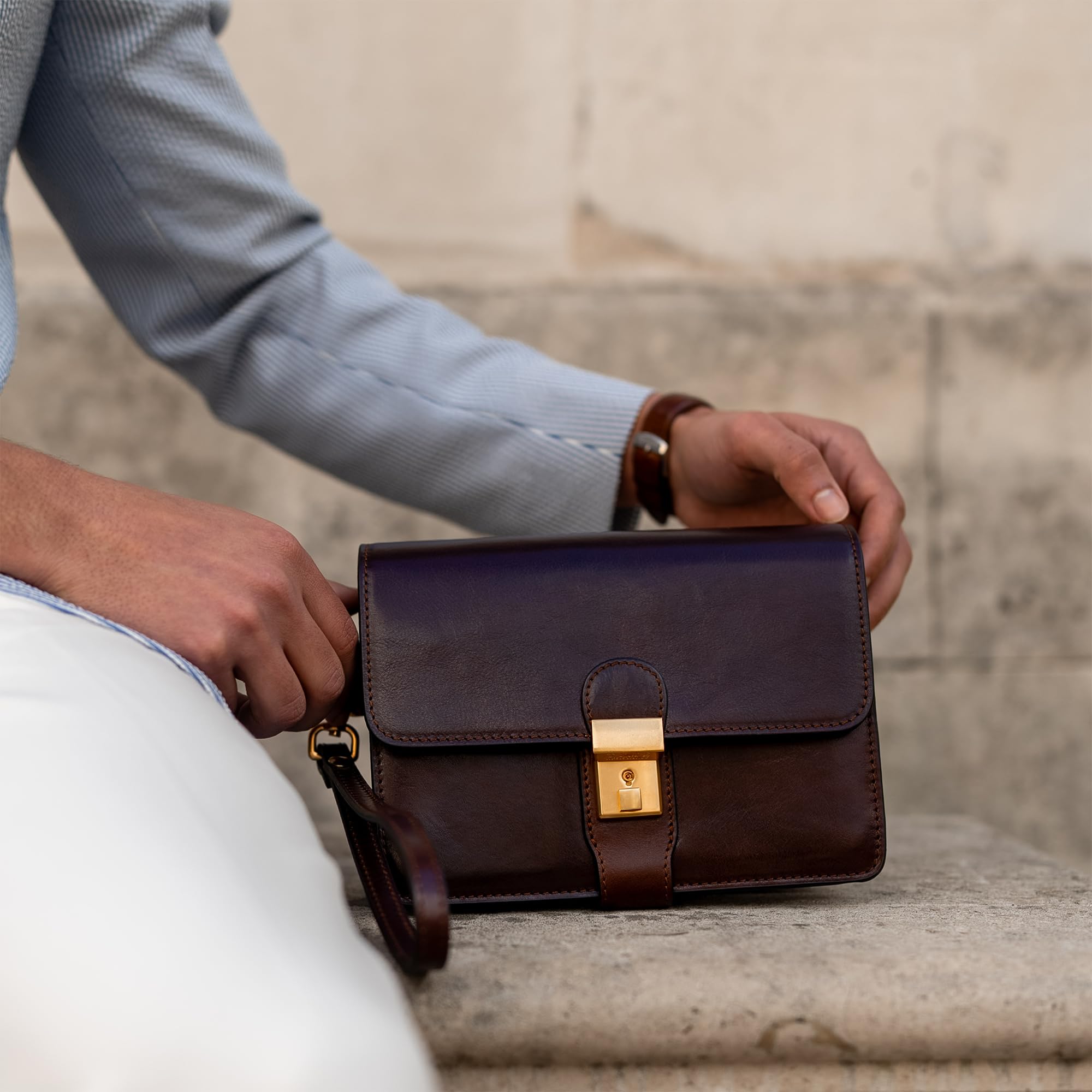 Time Resistance Pochette in pelle Borsa piccola da uomo - Borsa da polso da uomo