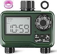 BN-LINK 2-Zone Outdoor Sprinkler Timer with Rain Delay - Programmable Garden Hose Water Timer, IP54 Waterproof LCD Display for Lawns