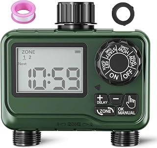 BN-LINK 2-Zone Outdoor Sprinkler Timer with Rain Delay - Programmable Garden Hose Water Timer, IP54 Waterproof LCD Display for Lawns
