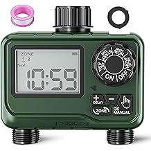 BN-LINK Sprinkler Timer Outdoor - 2 Zone Programmable Water Timer with Rain Delay, Automatic Irrigation System for Lawns &amp; Garden Hoses - Waterproof Manual Controller with Large LCD Display